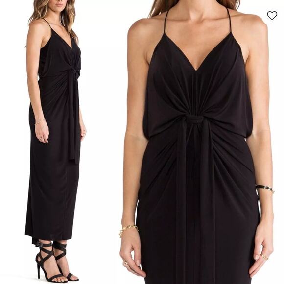MISA Los Angeles Domino V-Neck Knot Front Maxi Dress in Black Size S NWT - Picture 2 of 10